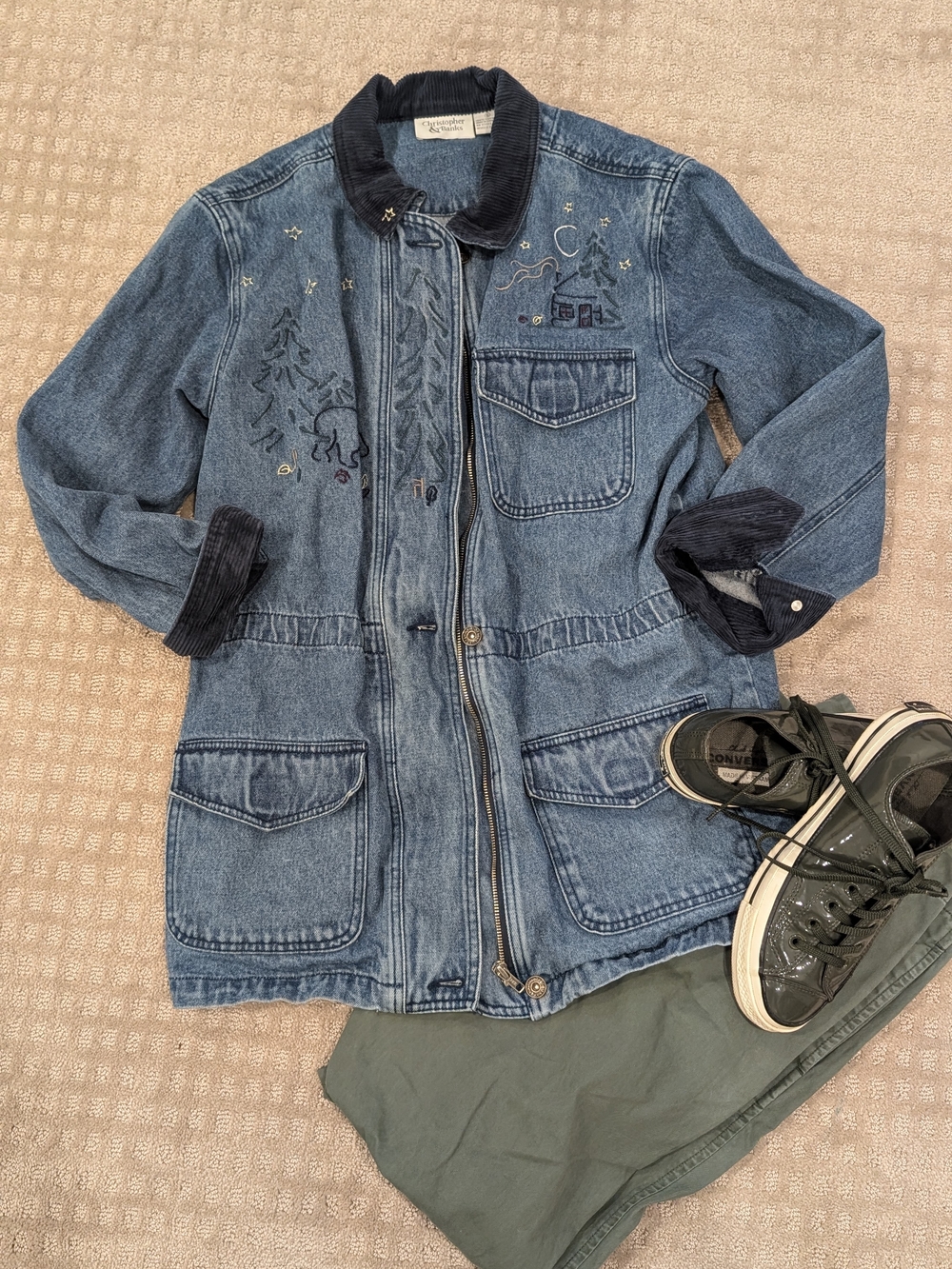 Christopher & Banks Denim Chore Jacket  with Outdoor Motif + Courderoy - Small